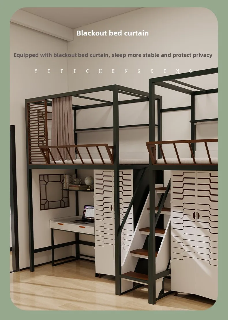 product multifunctional dormitory bed single loft bed metal bunk bed with wardrobe cloakroom for school-6