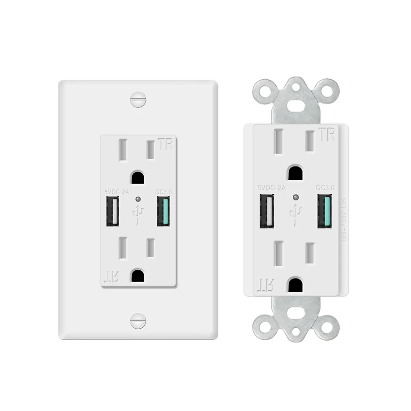 2.1A 4A ETL wall in embedded TR15A USA electrical outlet receptacle dual USB charger USB wall socket with two USB port