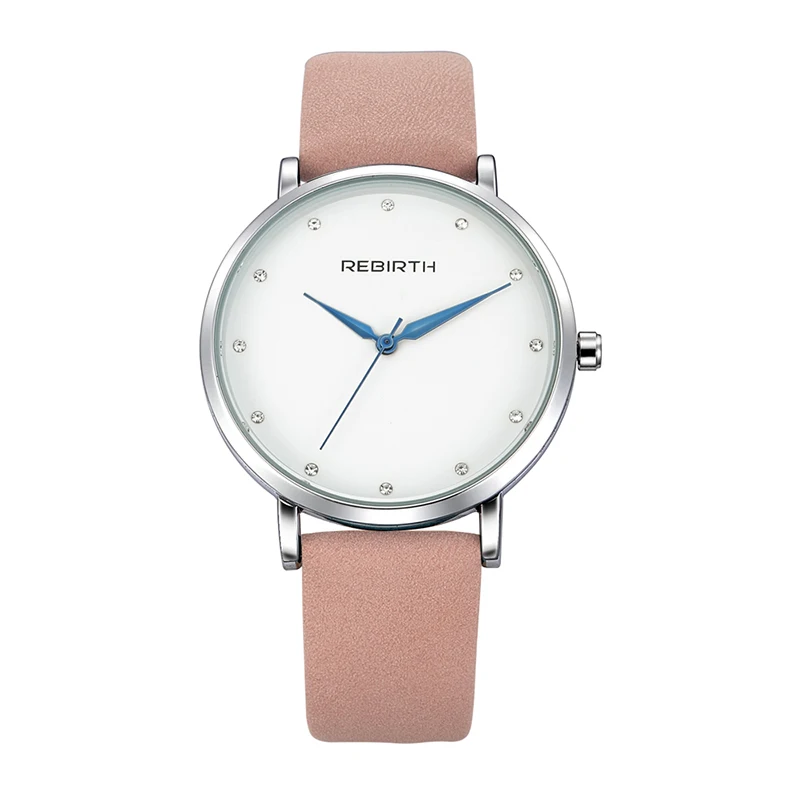 REBIRTH RE057B Women Quartz Watch Strap Leather Watches Simple Analog Display Wrist Watch