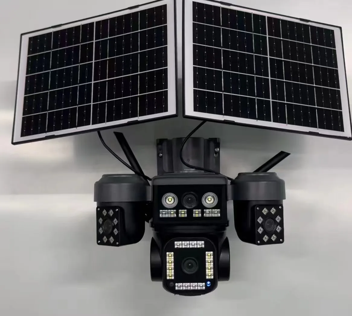 户外8k 8MP太阳能圆顶摄像机4G sim卡4镜头AOV黑光全彩CMOS传感器夜视云四视图