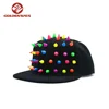 Fashionable 6 panels flat bill cap snapback with colorful rivets