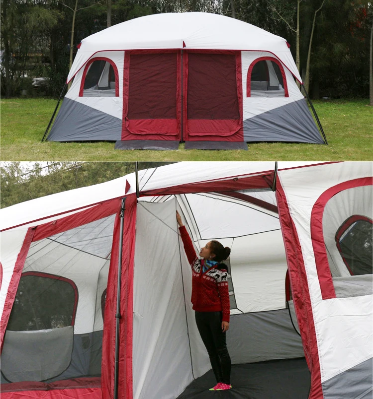 Double Deck Multi Person Camping Thickened Rainproof Group 10-12 Person Tent Tent Outdoor 5-8 People Two bedrooms and one Living Room 