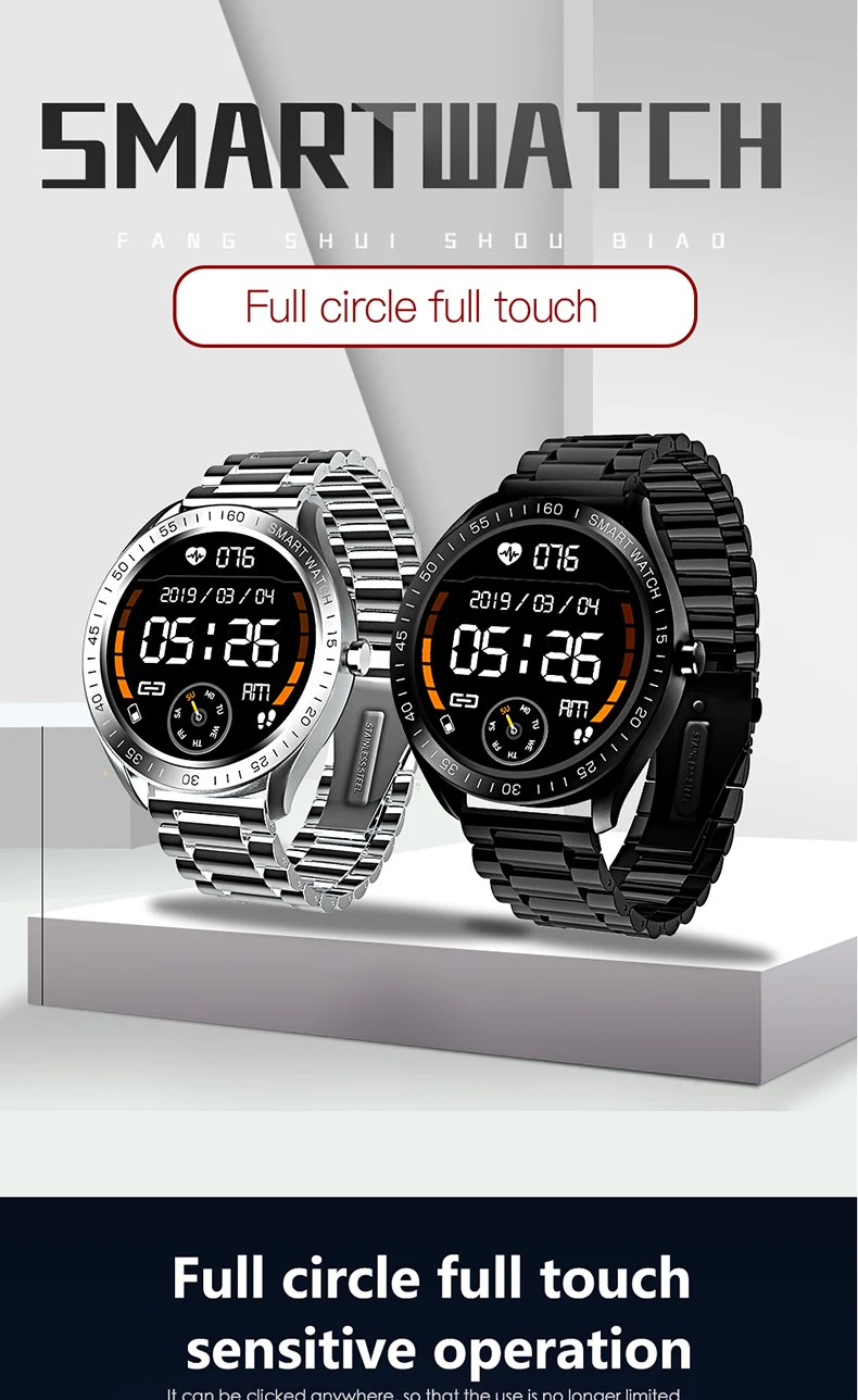 F13 Smart Watch Men 1.3 Inch Full Touch Round Screen Heart Rate Monitoring Weather Forecast Stainless Steel Wrist Smartwatch (1).jpg