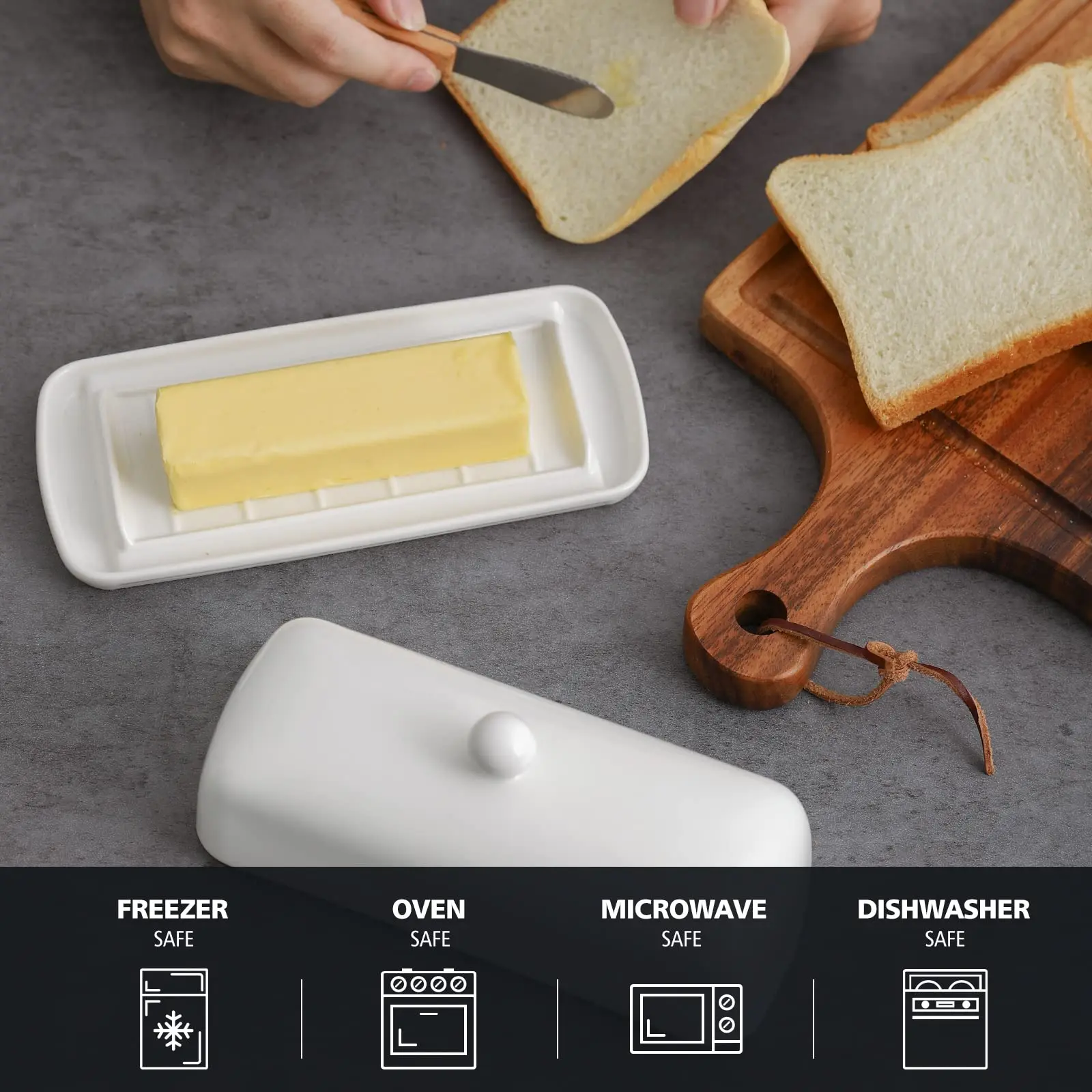 Nucookery White Porcelain Butter Dish with Clean Table Design Raised Non-Slip Ceramic Plate with Lid for Countertop Use supplier