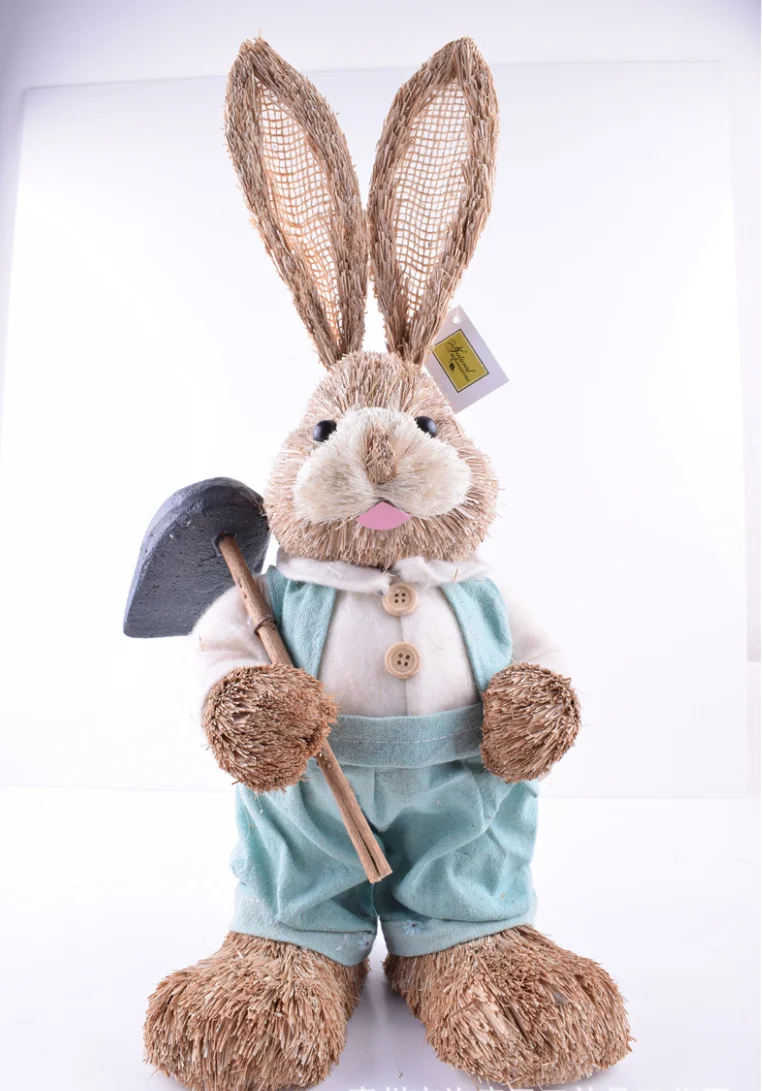 Qwing Decoraciones de Conejito de Pascua Conejos de Paja Conejo de Paja Artificial Creativo Figura de Conejo para decoración del jardín del hogar Juguete de Conejito de Pascua Regalos para niños 