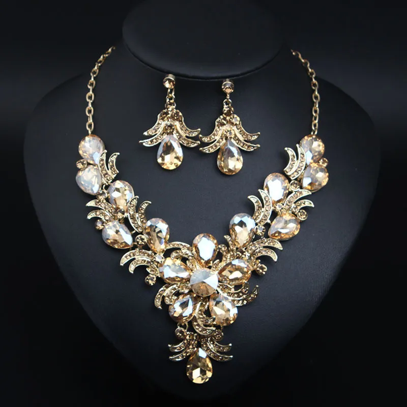 Jewelry Fancy Retro Short Glisten Flower Necklace Crystal Sets - Buy ...