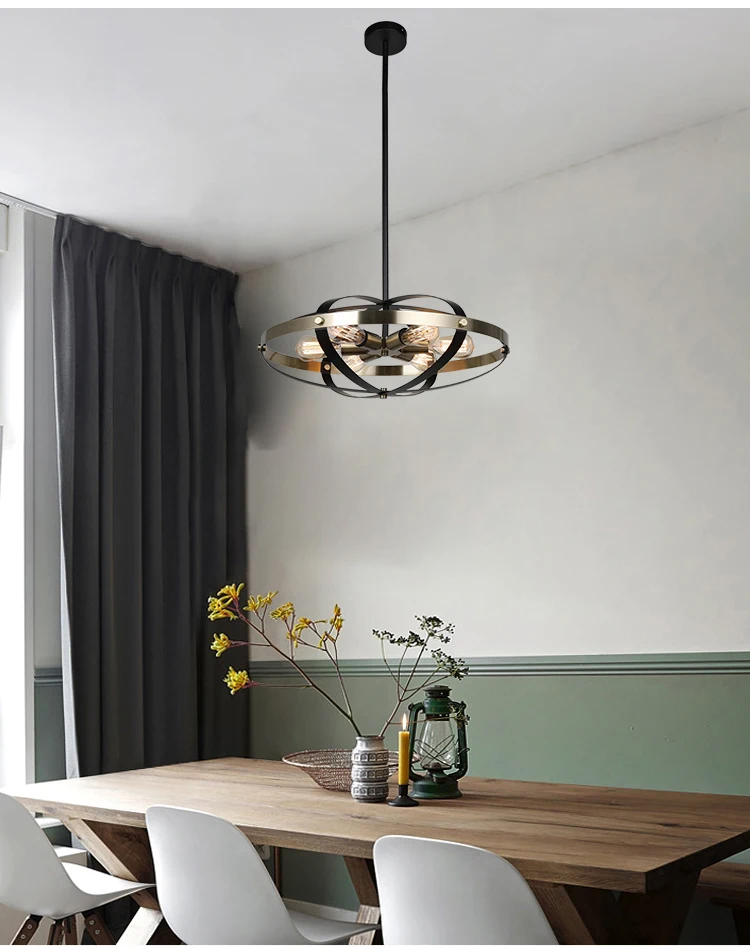 Post modern designer home hanging 3 head black antique brass color iron led pendant light