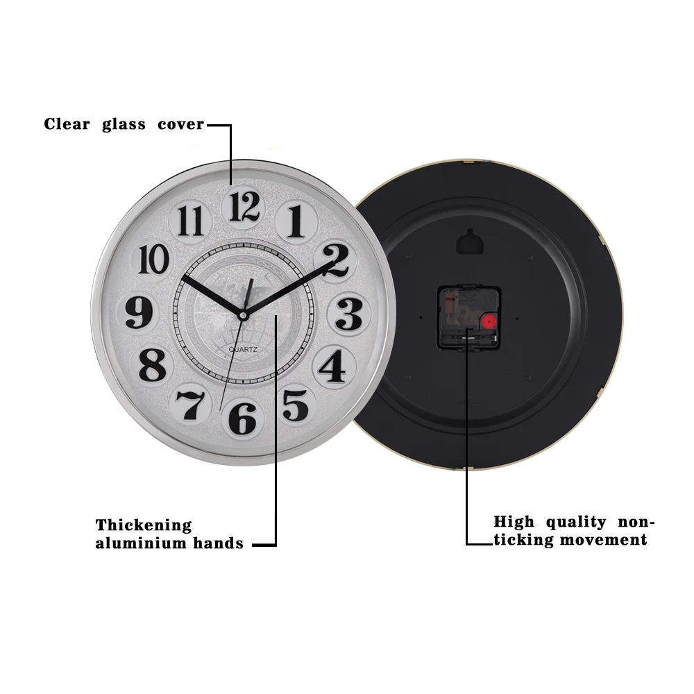 - Silver Kitchen Delgeo Silver Wall Clock 12 Inch Silent Non Ticking Clock Arabic Numeral Clock Round Decorative Silent Wall Clock for Living Room Battery Not Included Bedroom 