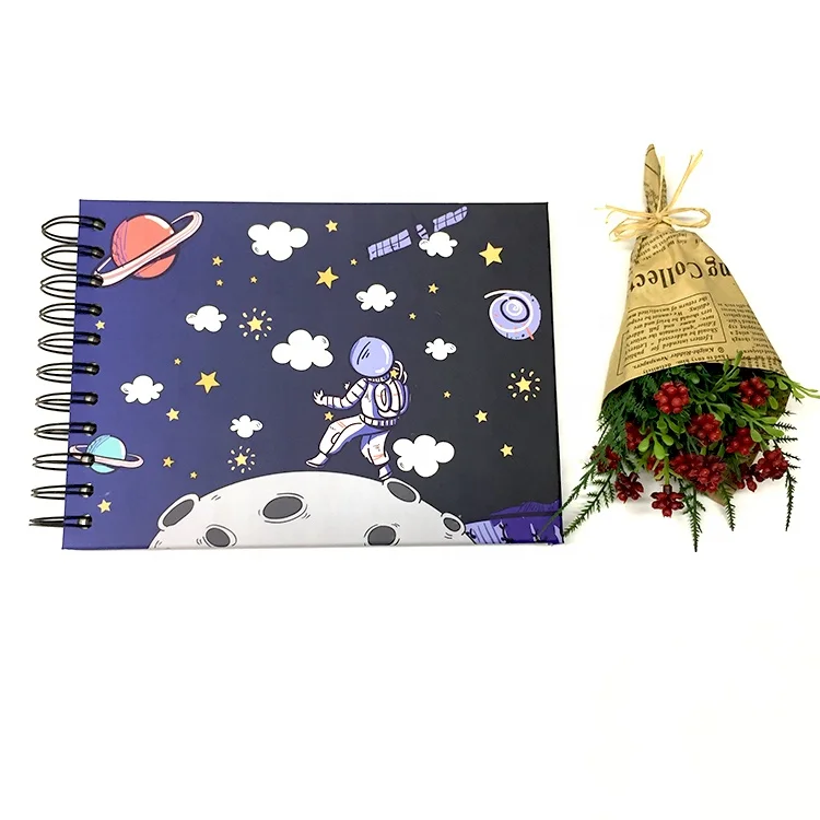 Astronaut Space Travel Design Black Spiral Binding  10 sheets Adhesive Pages Photo Album For Child