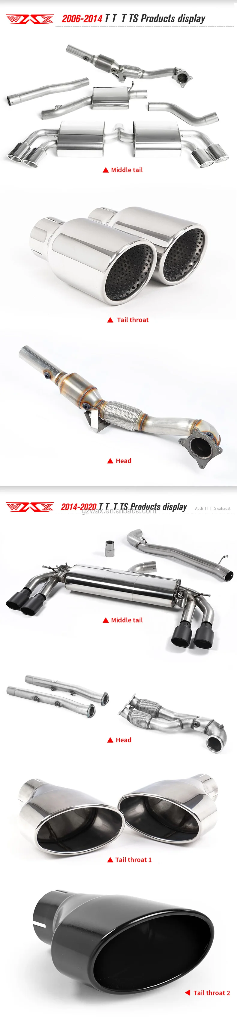 Stainless Steel Exhaust pipe For ADUI  TT TTRS 1999-2019 Cat-back Muffler Pipes with Low Noise Sport Car sound