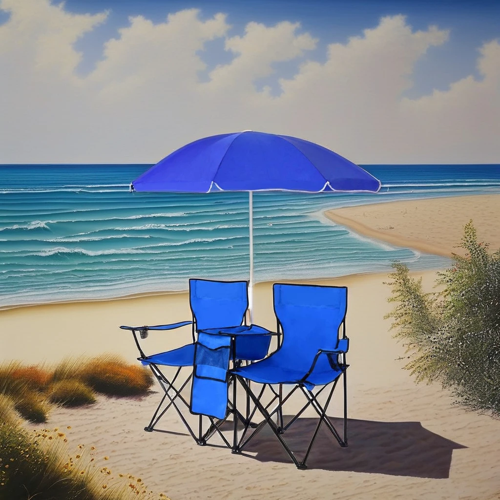 Modern 600D Oxford Cloth Beach Chair Double Folded 2-Person Fishing Camping Outdoor Folding Metal Steel Easy-Carry with Canopy supplier