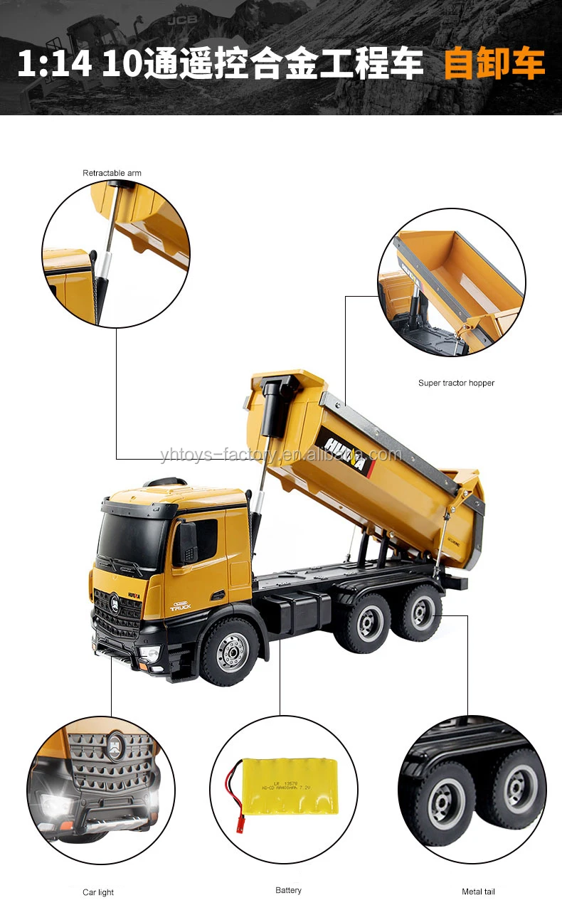 HUINA TOYS 1573 1/14 10CH Alloy RC Dump Trucks Engineering Construction Car Remote Control Vehicle Toy RTR RC Truck Gift for Boy