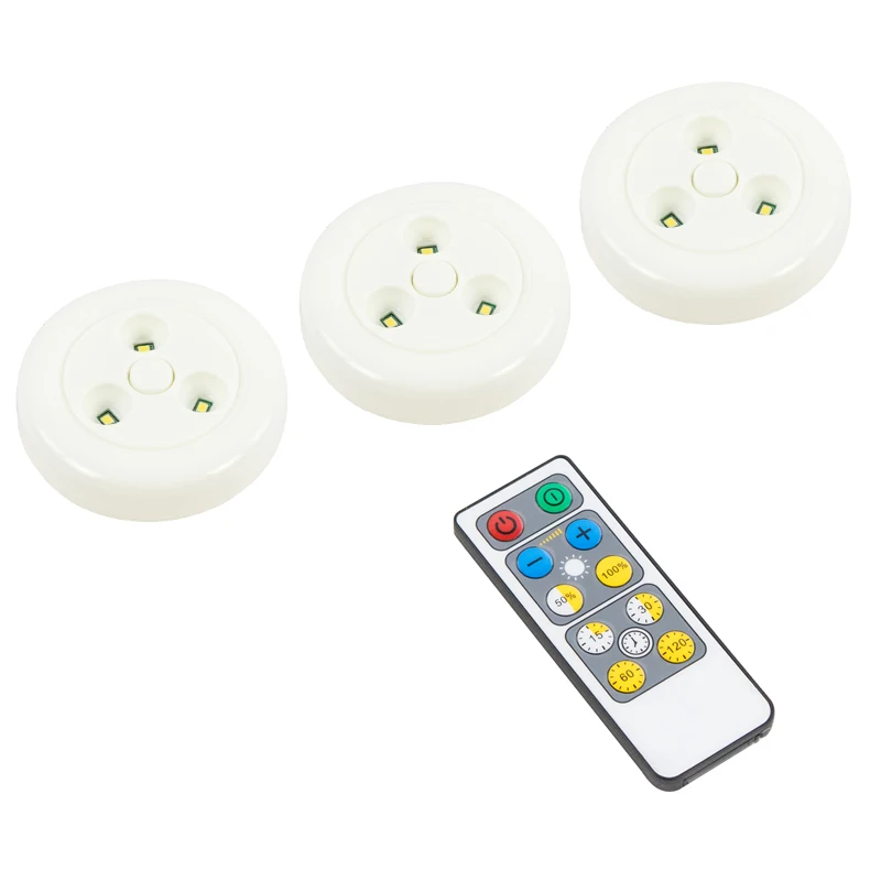 LITWOW luminar indoor wireless 3pc cheap led puck light kit with remote battery powered 3 inch 77mm under counter puck lights