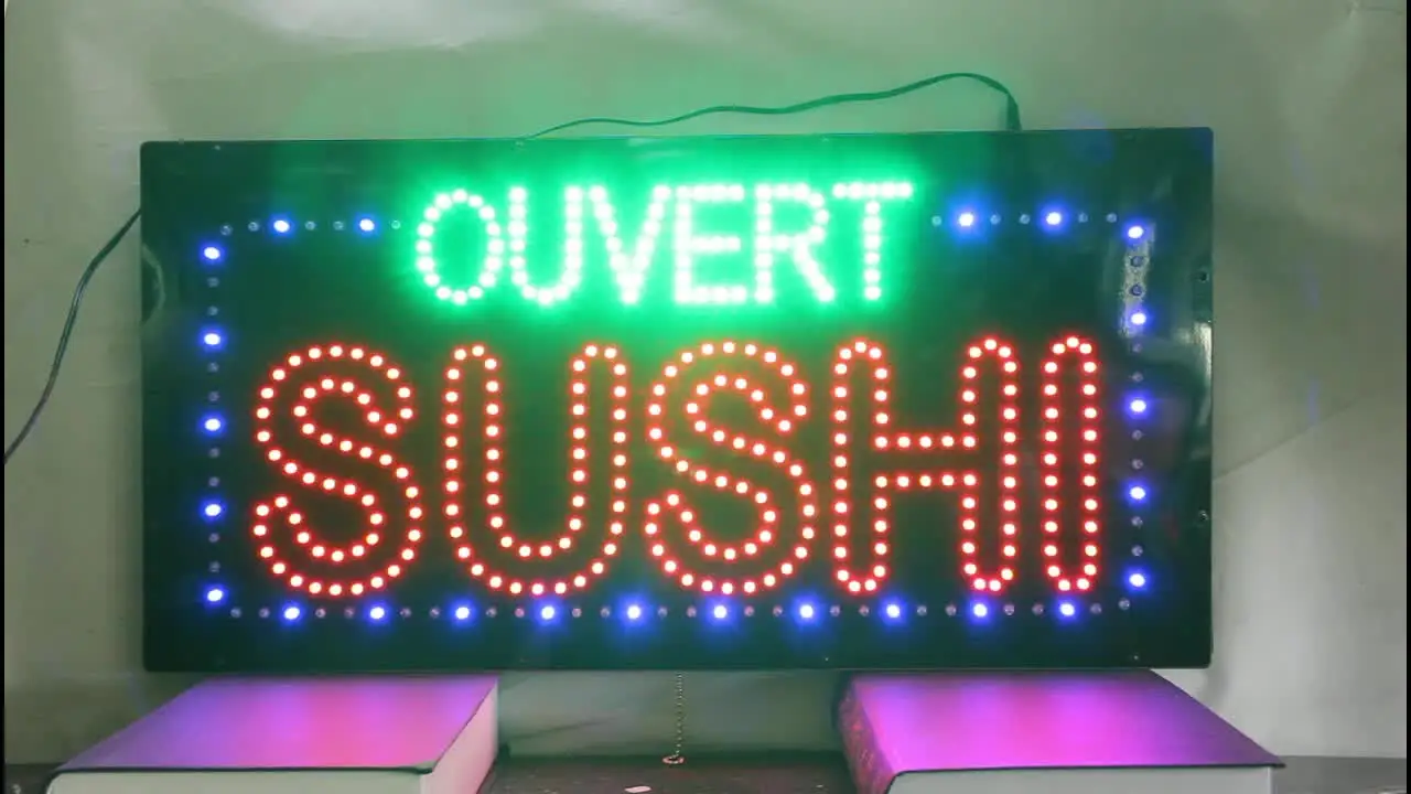 12x24 Inch High Bright LED OUVERT SUSHI Sign Animated Flashing