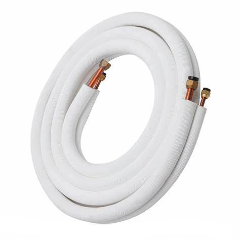 PAIR TWIN COIL WHITE INSULATED COPPER PIPE TUBE 1/4 X 1/2 20M ROLL 9MM WALL 