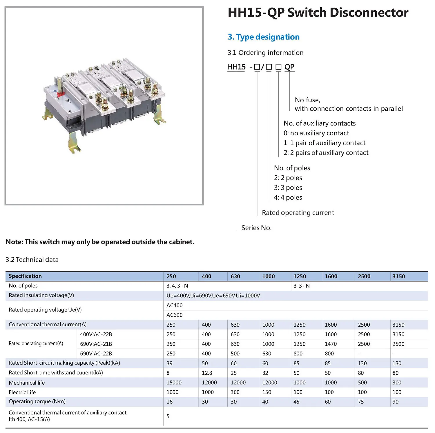 Chint CHNT original HH15-1250/4QP HH15-1600/4QP Switch Disconnector