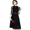 Wholesale New Fashion European And American Women O Neck Three Quarter Sleeve A Line Patchwork Crochet Lace Dress