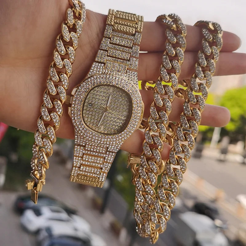 Hip Hop Jewelry Set Full Iced Cz Cuban 