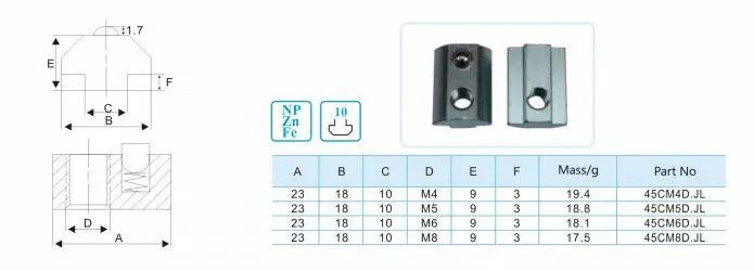 Steel Zinc M4/m5/ M6/m8 Thread Square Base T Nuts 10 Slot Slide In T ...