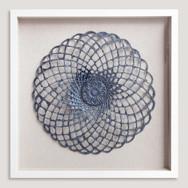 Home Decor Indigo Blue Rice Paper Spiral Shadow Box Wall Art Front
