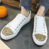 Womens bling shoes ladies sneakers shoes for female size 35 40 lace up flats solid white and black sneaker scarpe donna