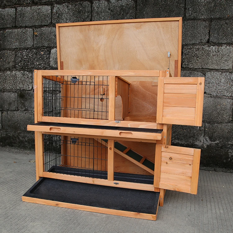 Wooden Rabbit Hutch Backyard Bunny Cage Multilayer Luxury Pet House