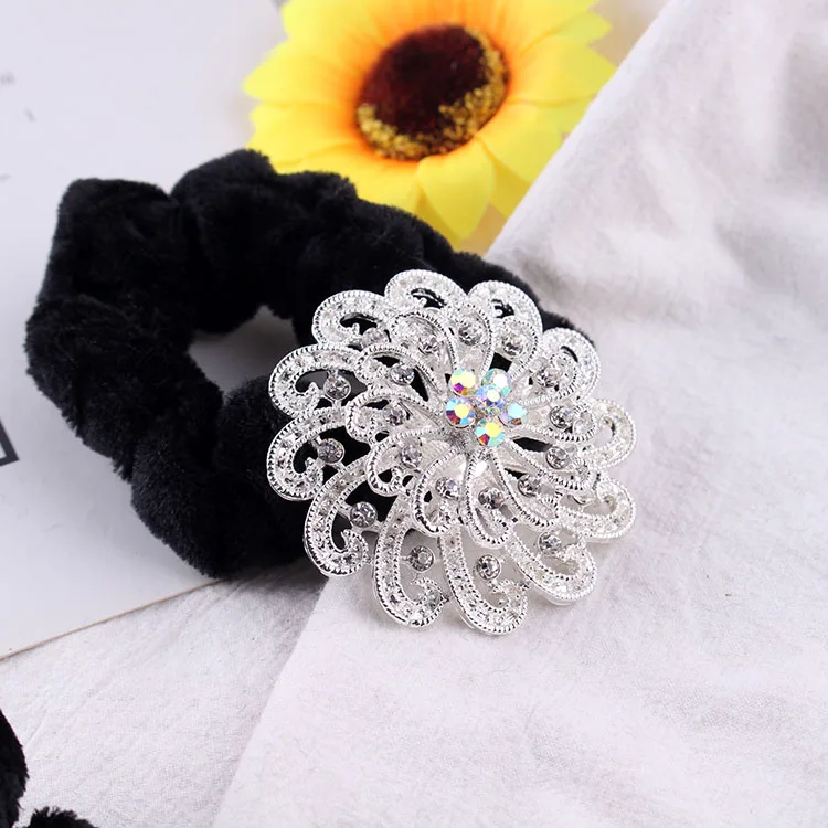 黑色法兰绒水钻弓水晶珍珠弹性发带金属合金水钻花发环