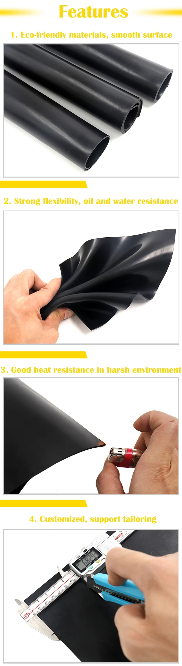 Adhesive 1mm waterproof natural black nitrile epdm sbr elastic thin soft oil resistant non-slip rubber sheet roll