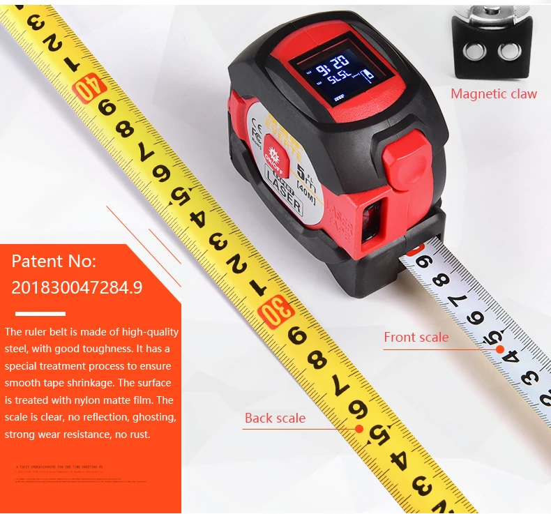 Infrared Range Finder Electronic Intelligent Digital Display Tape Measure Woodworking Steel Tape Measure 5 M 40 M for Construction,Contractor,Carpenter,Architect,Wo Kalmar Ranging Tape Measure 