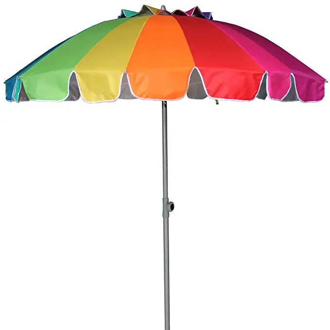 7.5ft 20 Panels Vented Rainbow Beach Umbrella With Tilt And Telescoping ...