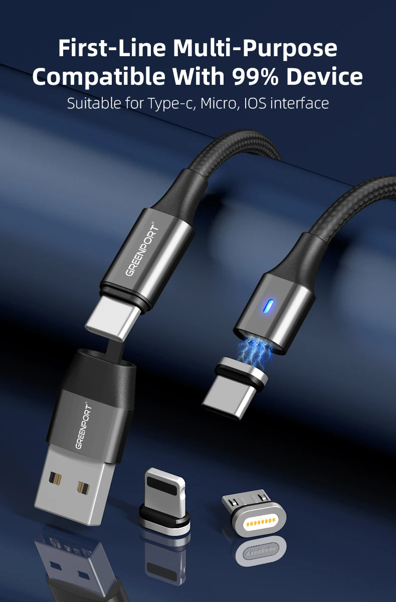 Magnetic Charging Cable C to 3 PD 60W Magnetic Phone Charger Nylon Braided Magnetic cable Compatible Micro USB Type C - ANKUX.COM