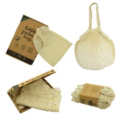 net produce grocery shopping drawstring reusable organic cotton mesh bag