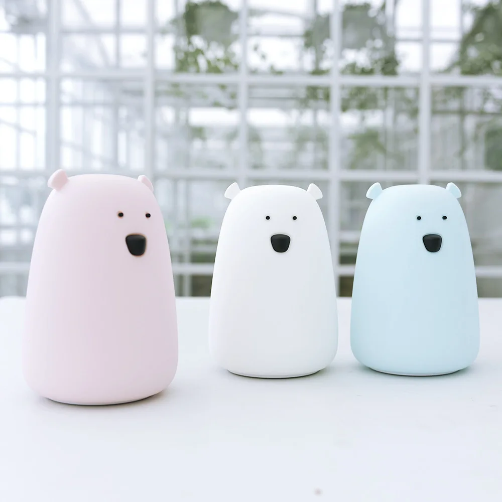 Lovely Christmas Gift Kids Baby Nursery Lamps Lovely Cute Color Changing Rechargeable Led Bear Silicone Night Light For Children
