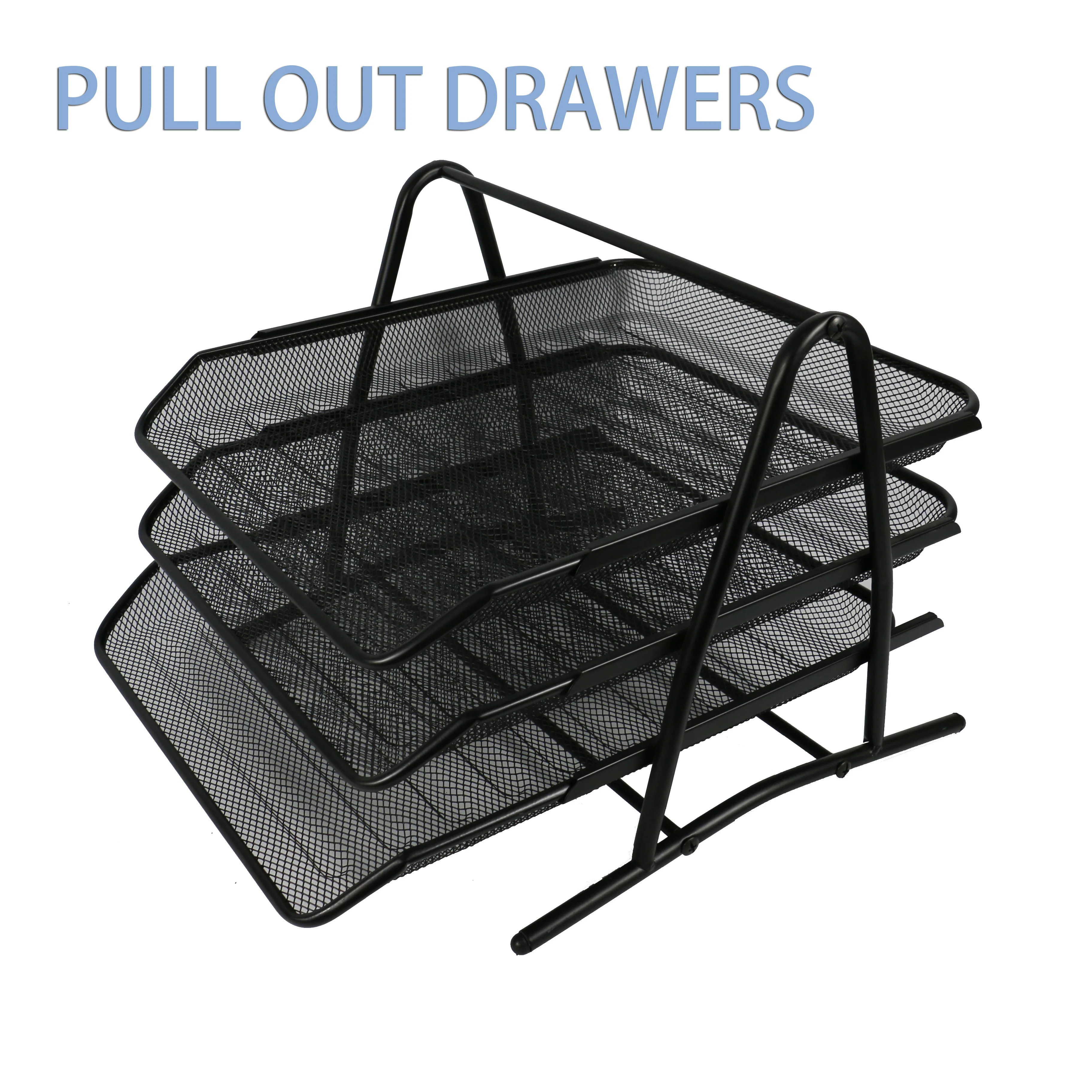 Office 3 Tier Black Metal Mesh Stackable Desktop Document Letter Tray