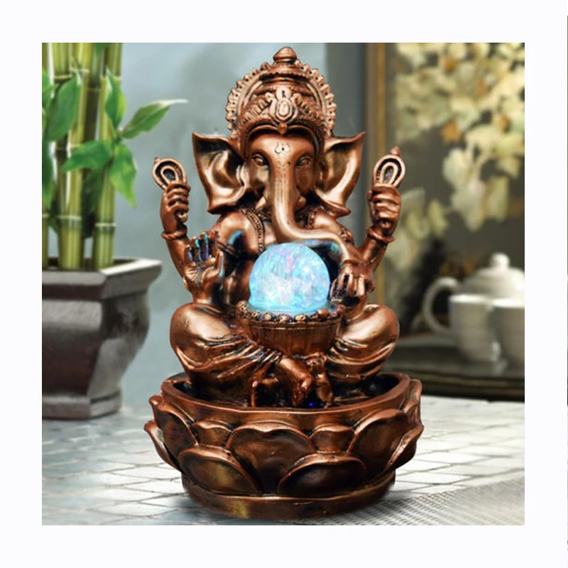 Modern Indoor Tabletop Decorative Metal Brass Ganesha Water Fountain