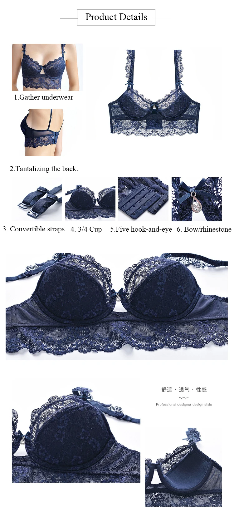 Li Yan Lace Mesh Big Breast Bra And Panties Set Girl Lingerie Transparent Hollow Embroidery Underwear Sexy Women's Bra