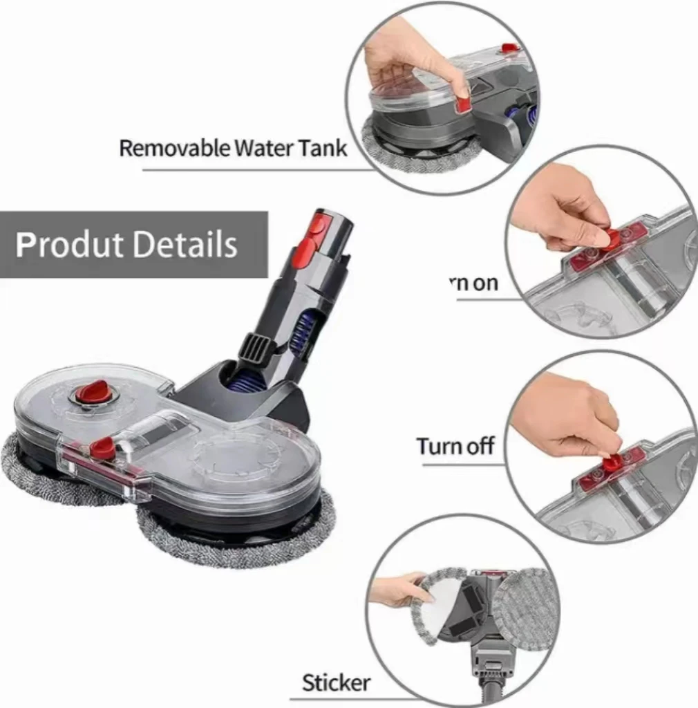 Glosok Electric Water Tank Floor Mop Head Brush Wet Dry Mop Pad