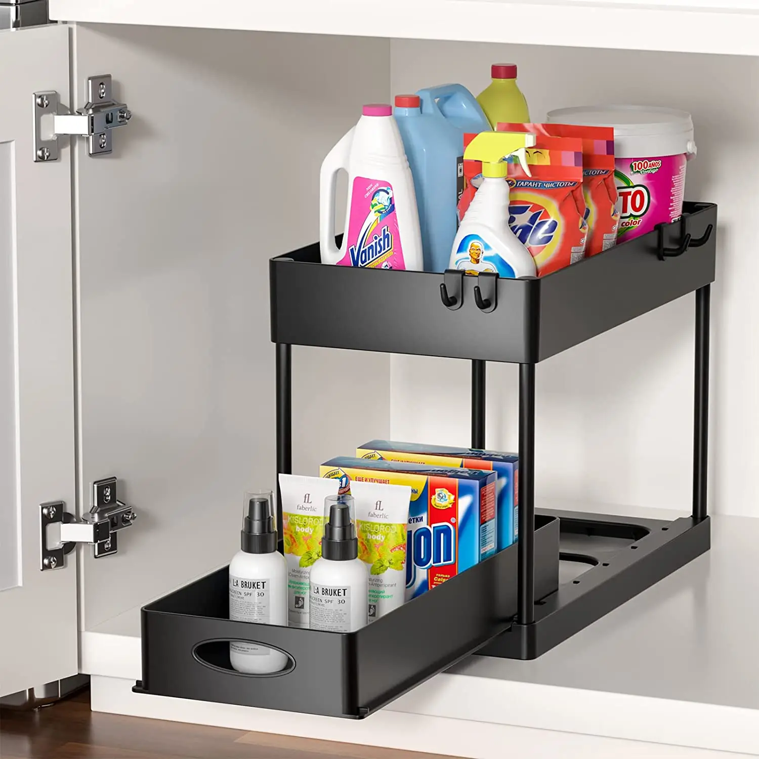 2tier Under Sink Organizer With Sliding Storage Drawer Under Sink