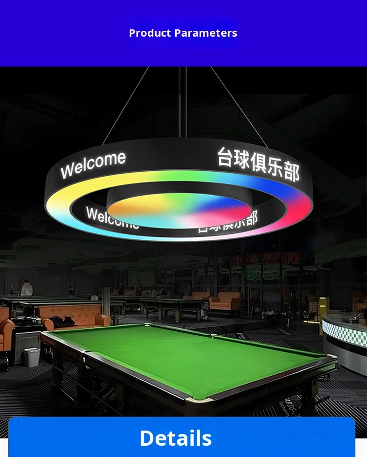 product circular pendant light for billiard hall qingba boxing gym dance studio front desk logo light chandeliers pendant lights-21