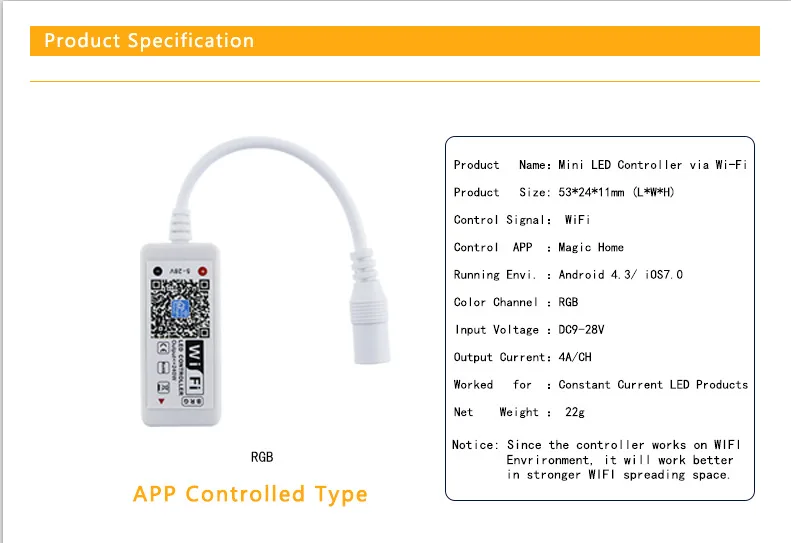 Wifi Led Strip Light Controller Dc5v24v Rgb App Control 144w Output