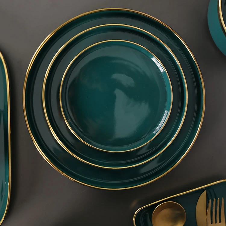 Durable Tradition Round Emerald Green Ceramic Steak Dinner Plates For