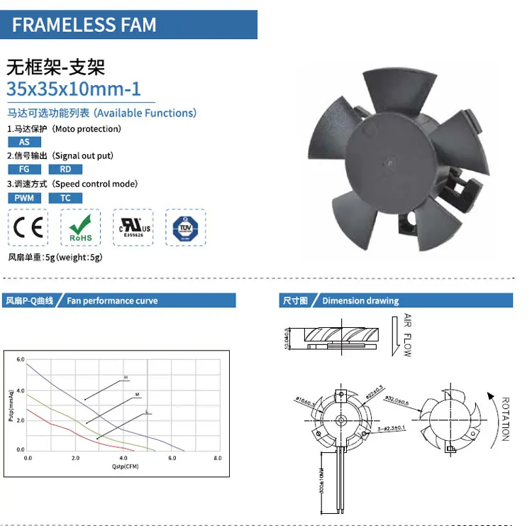 Axial Frameless Plastic Fan, 12v, 35x35x10mm - detail 6