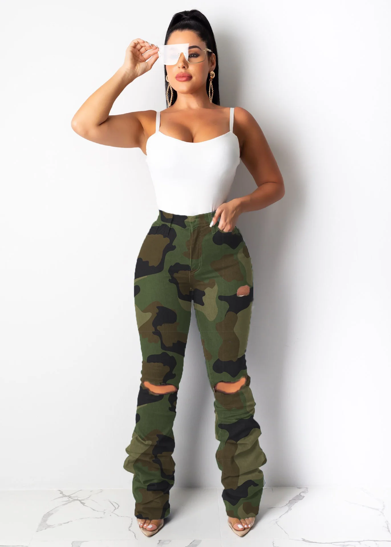 plus size high waisted camo pants