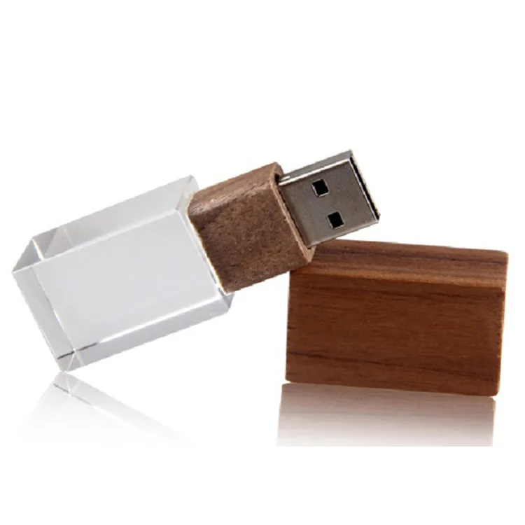 Wooden bamboo USB thumb Acrylic Crystal LED light USB Flash drive 3D laser free logo - ANKUX.COM