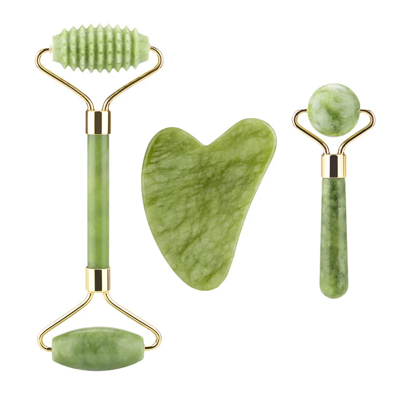 Custom Logo Facial Green Jade Roller Gua Sha Set Buy Jade Roller Gua