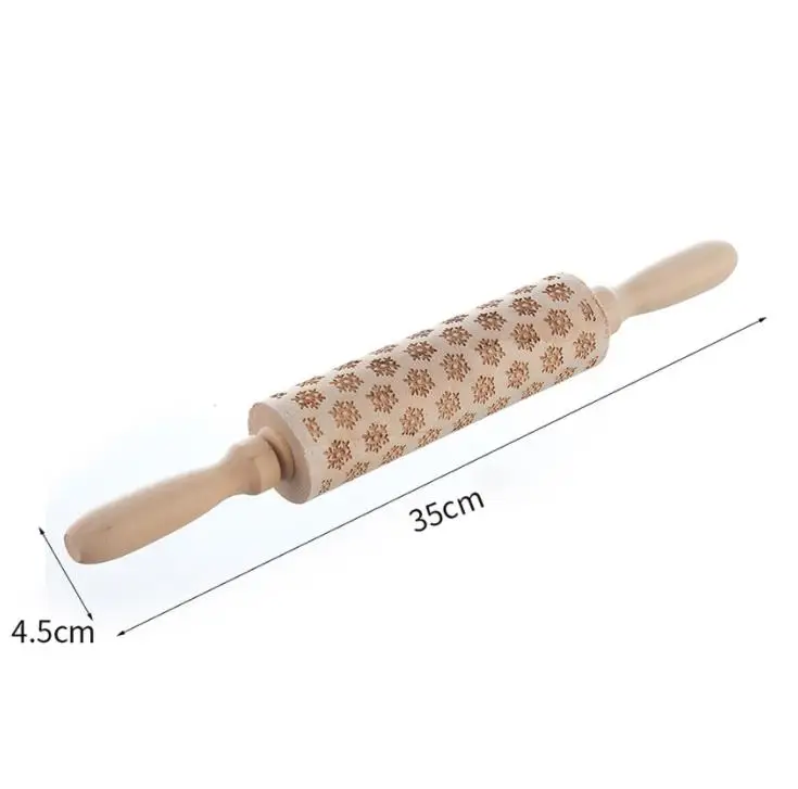 
New Type Customized Pattern Dough Wooden Christmas Embossed Rolling Pin With Handle 