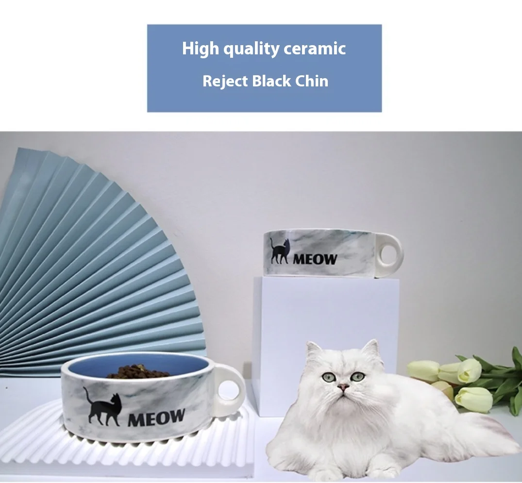 New Design Ceramic Large Diameter Anti-Knock Fashion Eco Friendly Cat Rice Bowl Pet Dog Ceramic Food Water Food Bowl With Handle