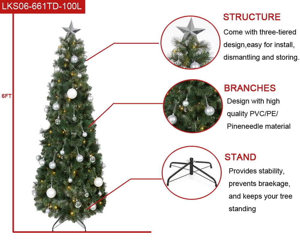 6ft Pre-lit Fold Up Decorative Pop Up Christmas Tree With Led Lights ...