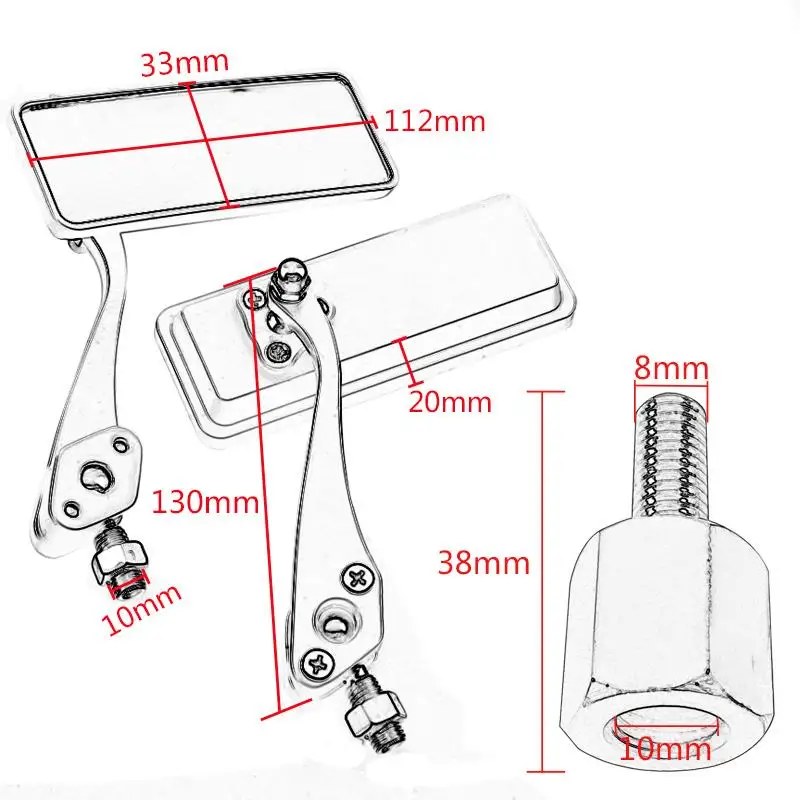 Black Anti Glare Rectangle Rearview Handlebar Mount Side Mirrors 8MM 10MM For Cafe Racer Bobber Chopper Motorcycle Parts