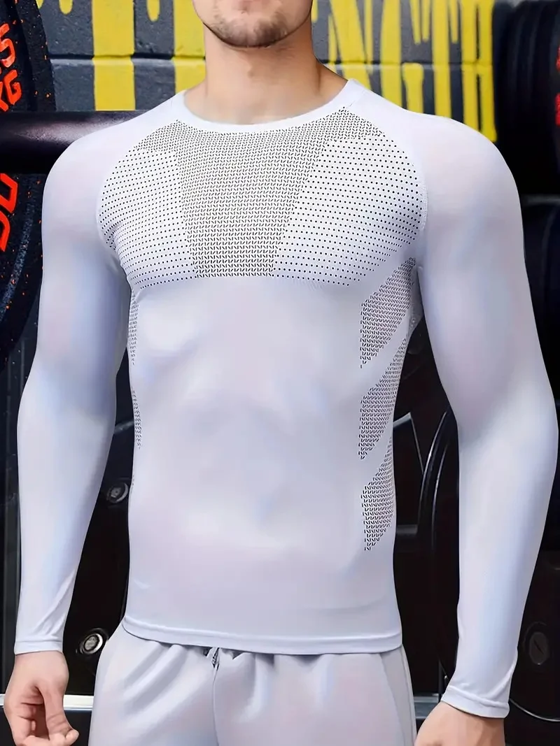 High Elasticity Quick-Drying Men's Compressed Fitness Cycling T-Shirt Popular Sports Bodysuit Long Sleeves Active Tops